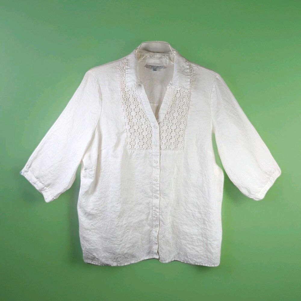 100% Linen Crocheted Tunic Blouse - Size 1X - August Silk Options Woman Slits